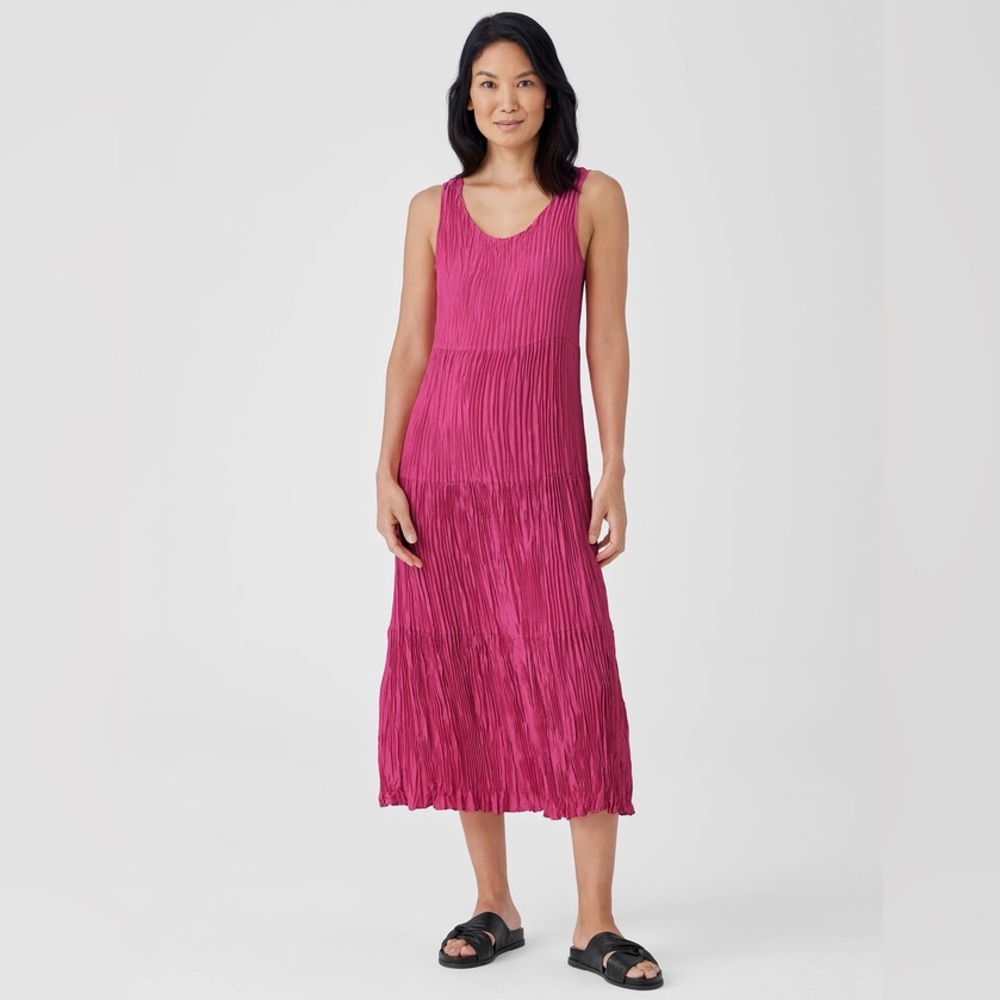 Sleeveless Fuchsia Pleated Midi Dress